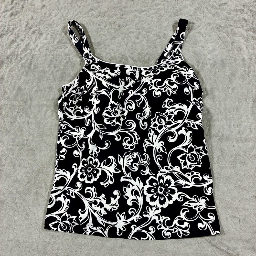 Lands' End Tankini Swim Top Size 6 Black Floral Modest Preppy